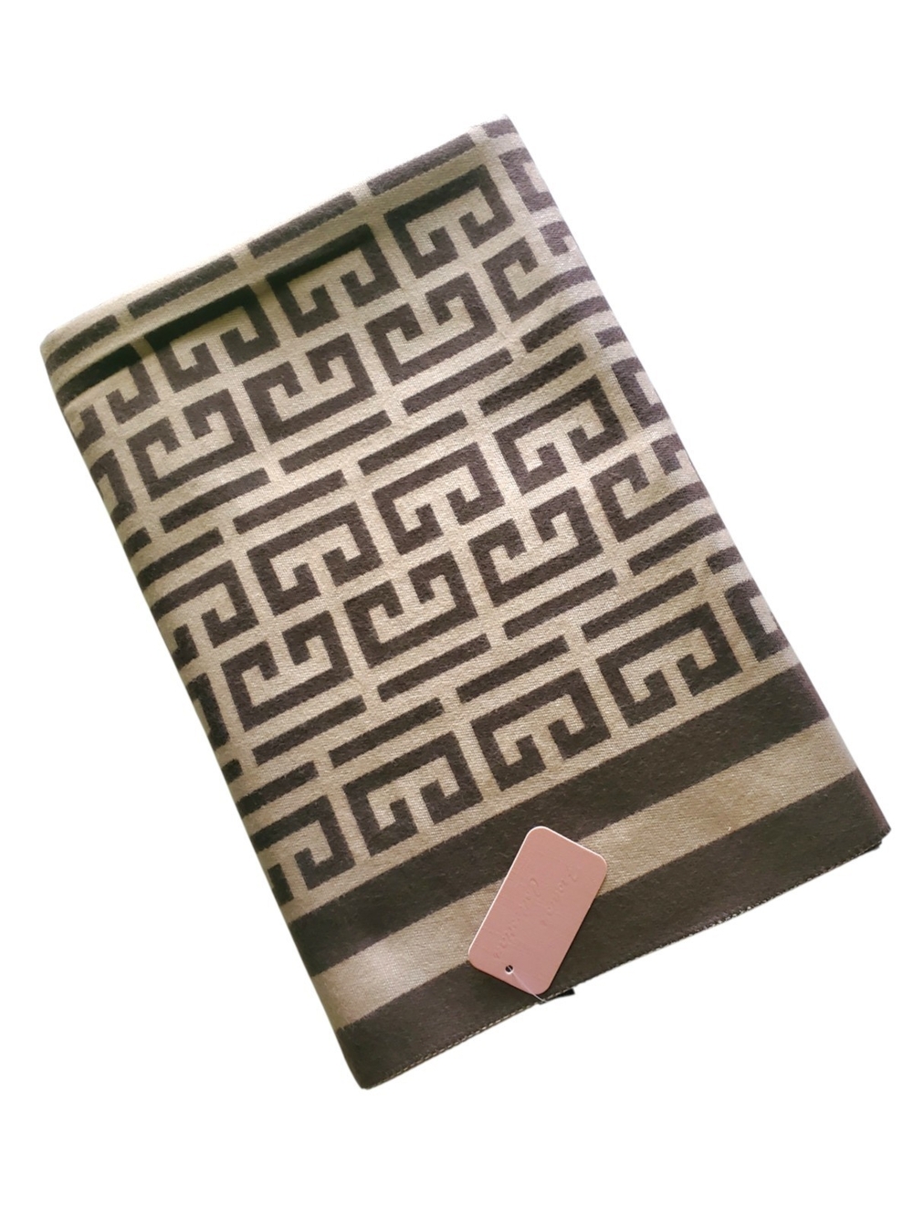 Brown And Tan Geometric Maze Print Winter Scarf Reversible Shawl Wrap